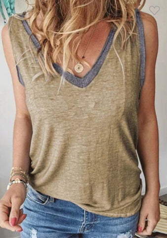 Khaki V-Neck Tank