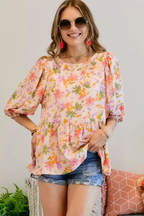 Blush Floral Print Top