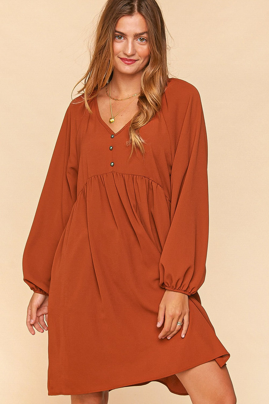 Rust Raglan Dress with Pockets