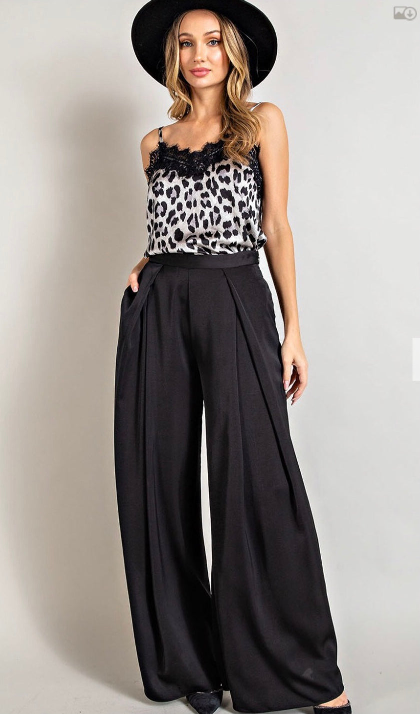 Black Pleated Wide Leg Pants