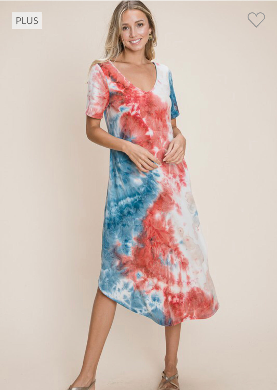 Relaxed Red/White/Blue Tie Dye Dress