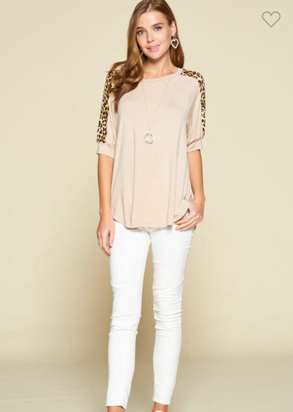 Taupe Cheetah Sleeve Top