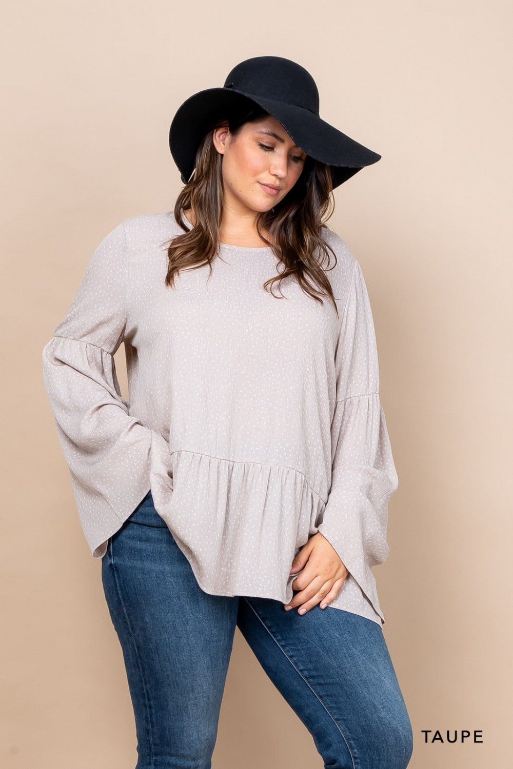 Curvy Taupe Ruffle Top