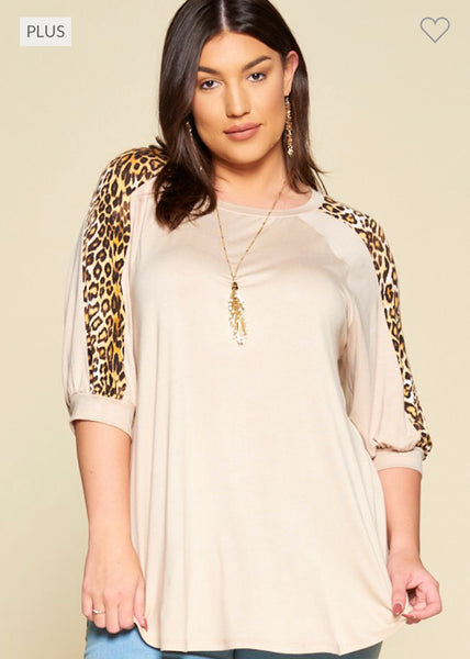 Taupe Cheetah Sleeve Top