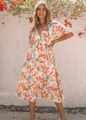 Sage/Orange Floral Dress